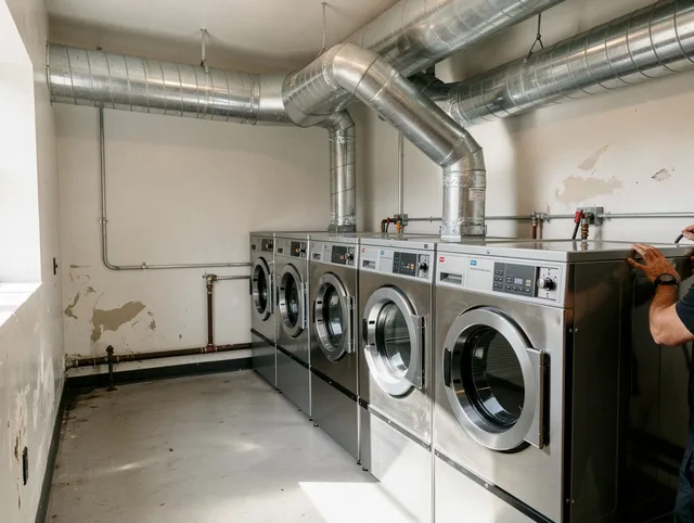 Coventry Dryer Vent Cleaning team performing large-scale commercial dryer vent cleaning in Coventry