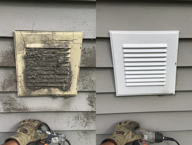 Coventry Dryer Vent Cleaning technician installing high-quality dryer vent cover at a residential property in Coventry