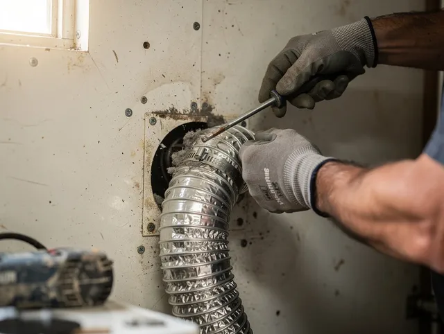 Coventry Dryer Vent Cleaning technician performing precise dryer vent hose installation in Coventry