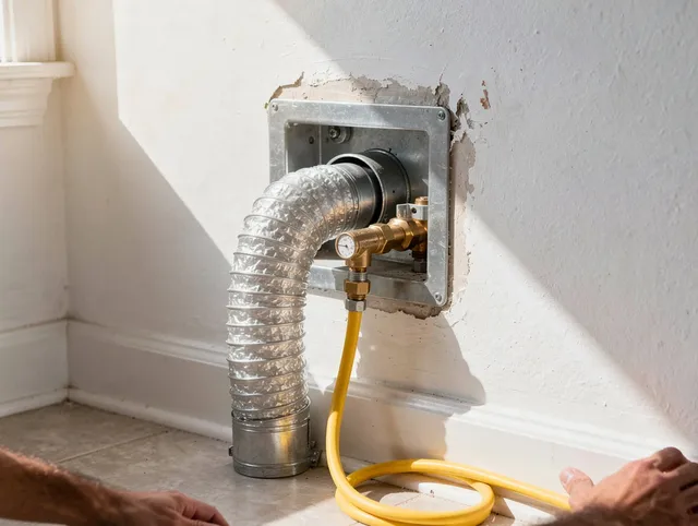 Coventry Dryer Vent Cleaning certified technician performing specialized gas dryer vent cleaning in Coventry